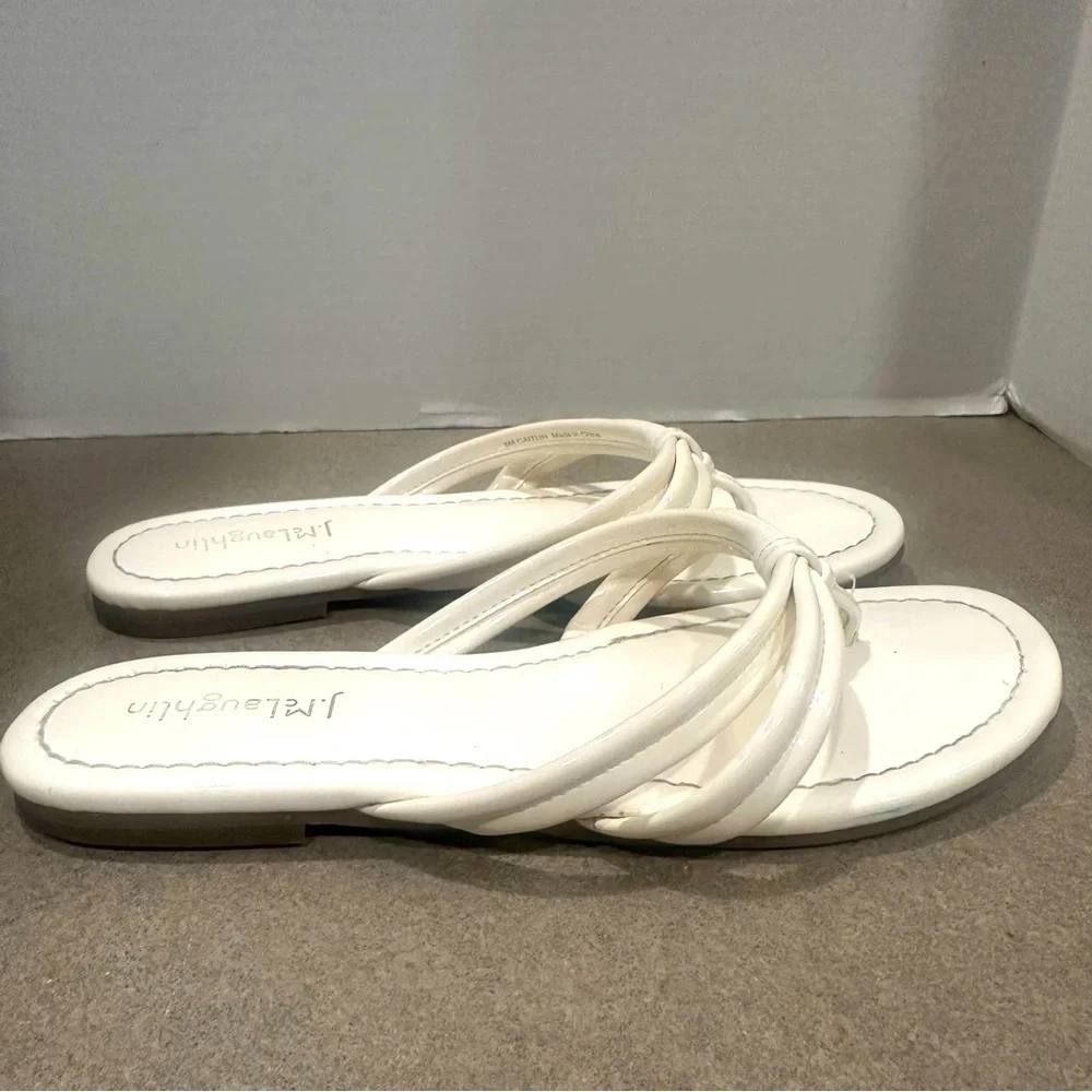 J. McLaughlin Caitlin White Patent Leather Flip Flops Slip On Sandals Thongs 8